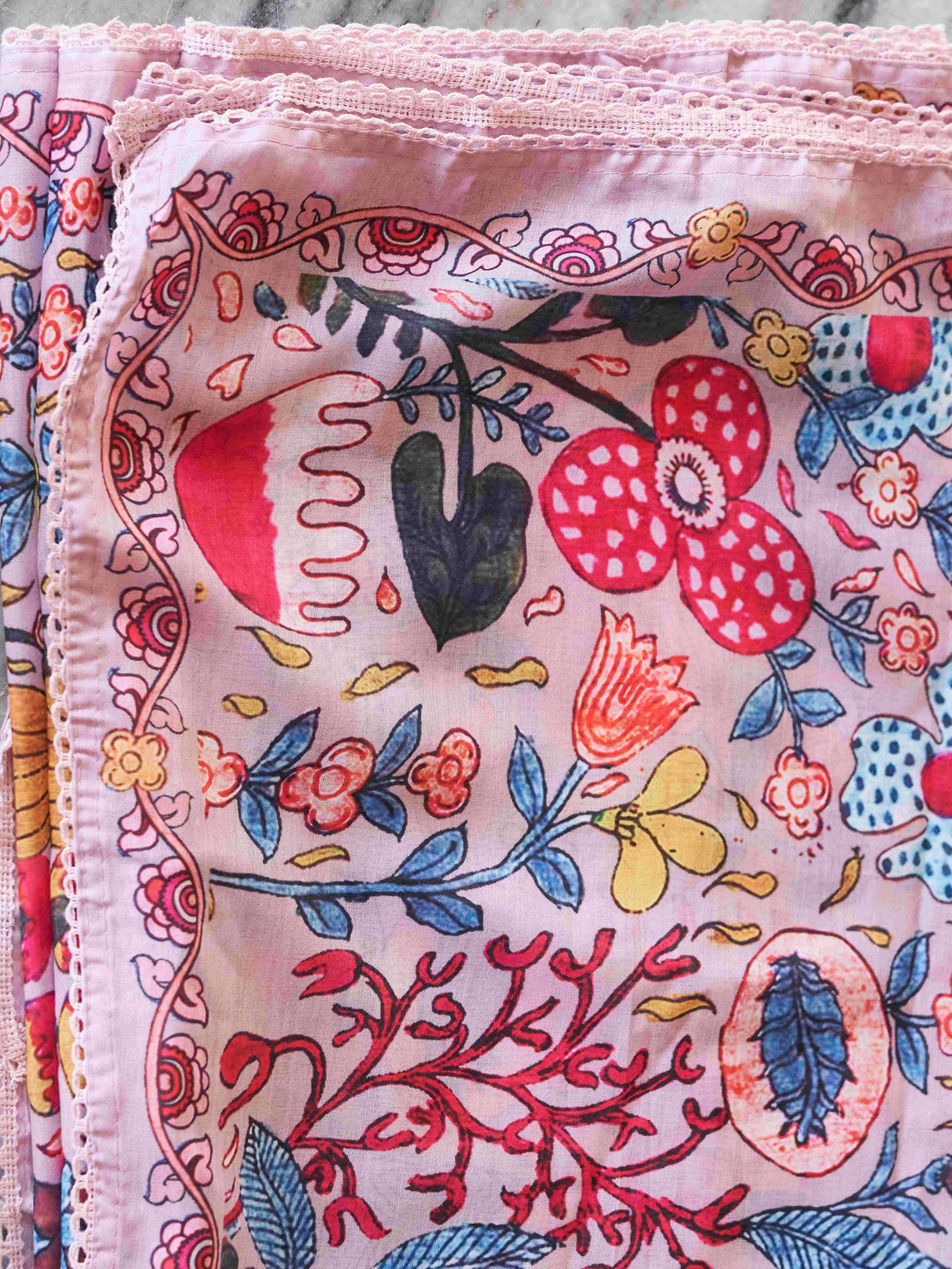 Rose Pink Color Cotton Cambric Tonal Thread Embroidered Alia Cut Flared Kurta Set