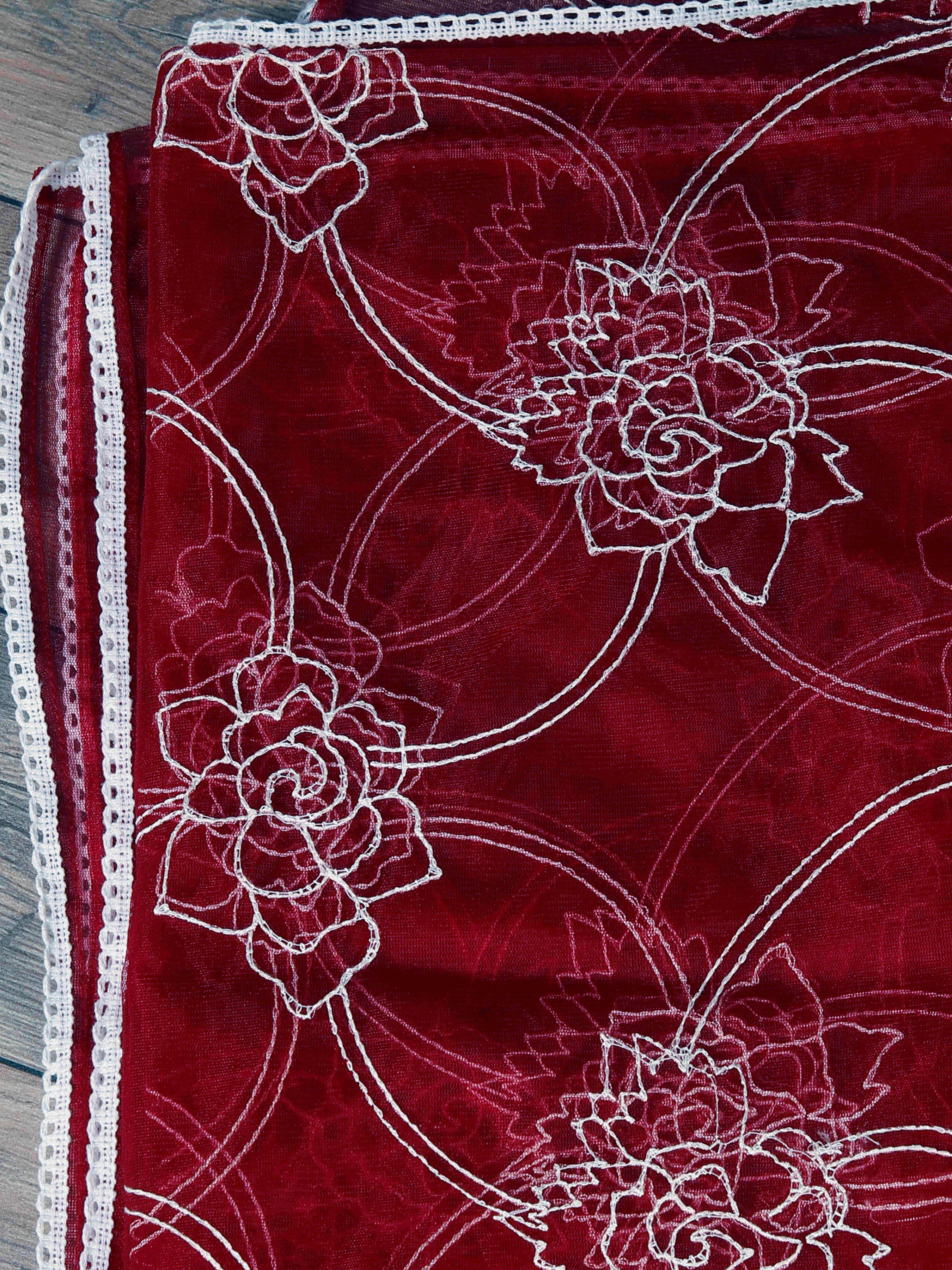 Maroon Colored Cotton Blend White Thready Embroidered Work Kurta Set