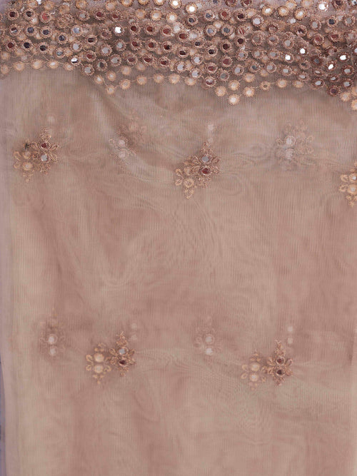 Brown Color Silk Blend mirror work embroidered kurta set