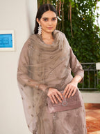 Brown Color Silk Blend mirror work embroidered kurta set