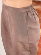 Brown Color Silk Blend mirror work embroidered kurta set