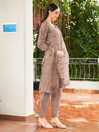 Brown Color Silk Blend mirror work embroidered kurta set