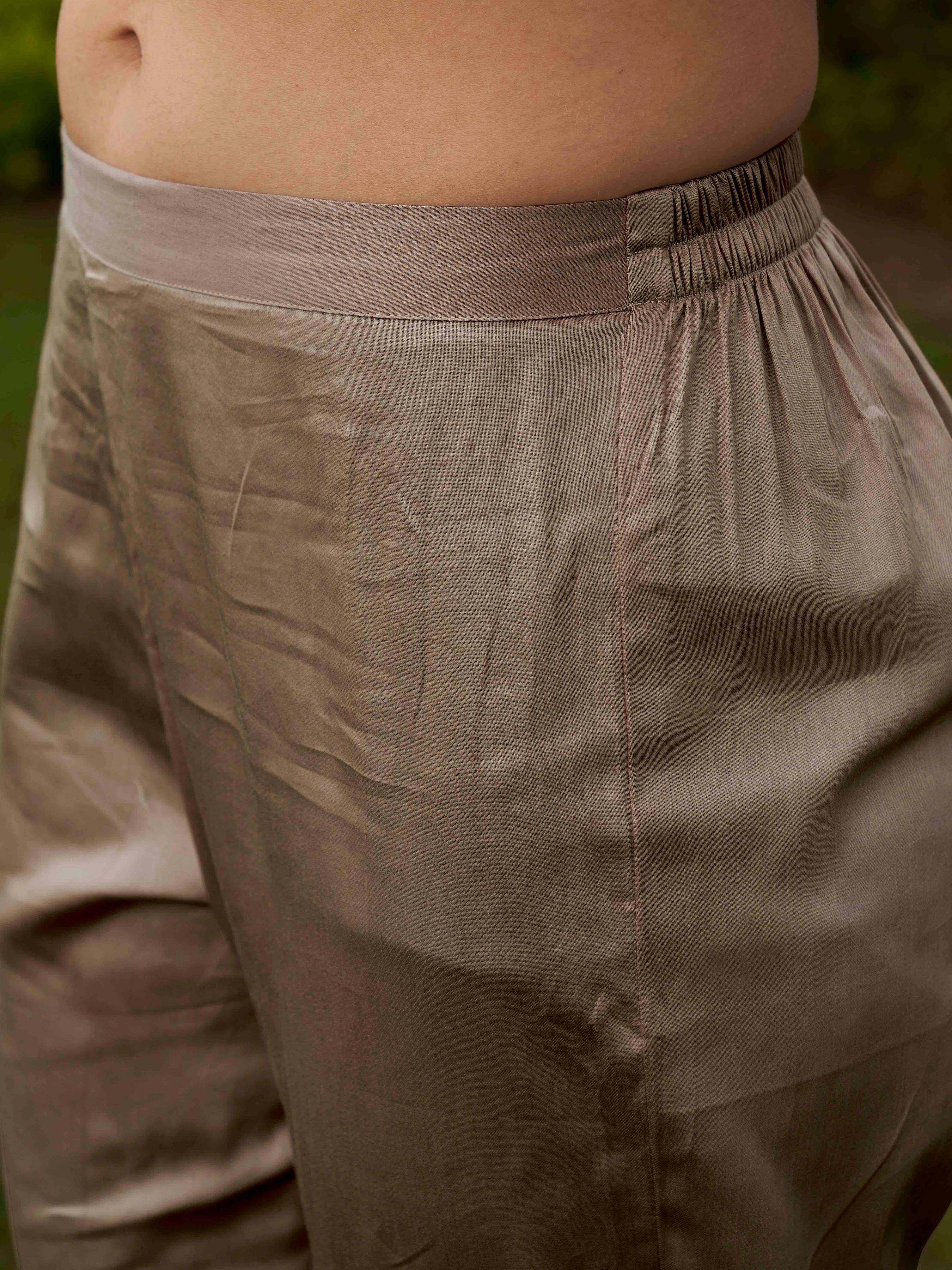 Beige Color Cotton Blend Multi Embroidered Kurta Set With Printed Organza Dupatta