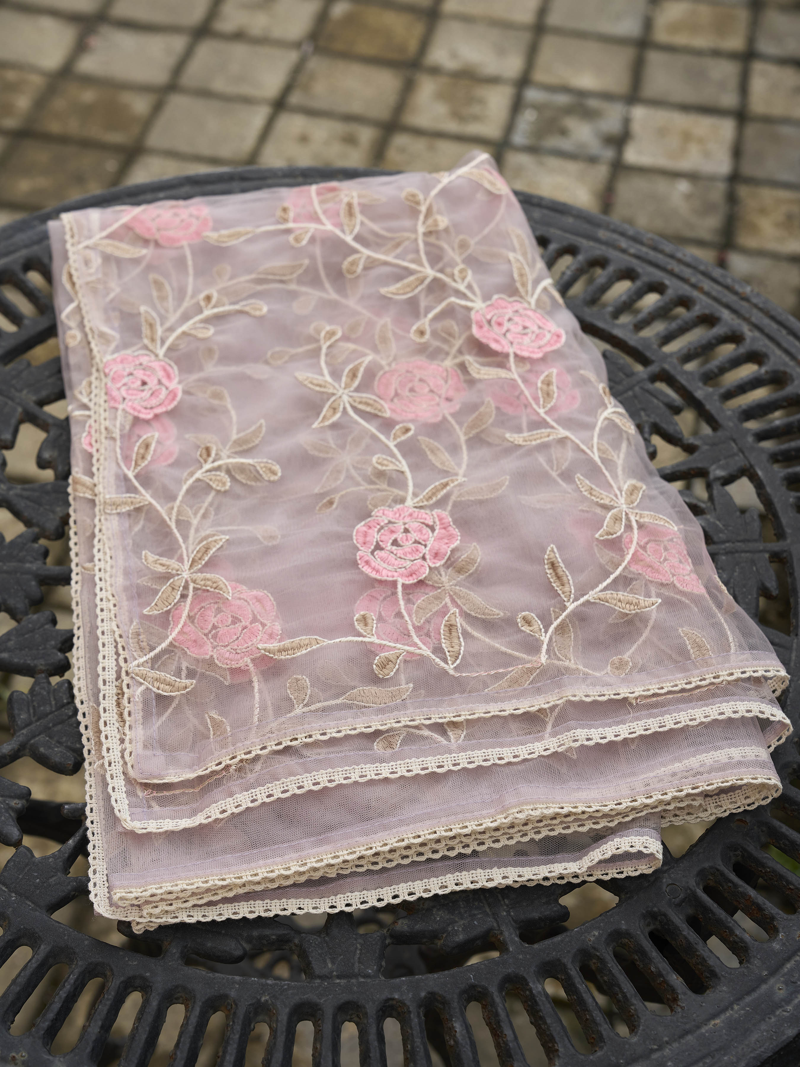 Mauve color pure cotton with off white thread embroidered kurta & trouser with dupatta set