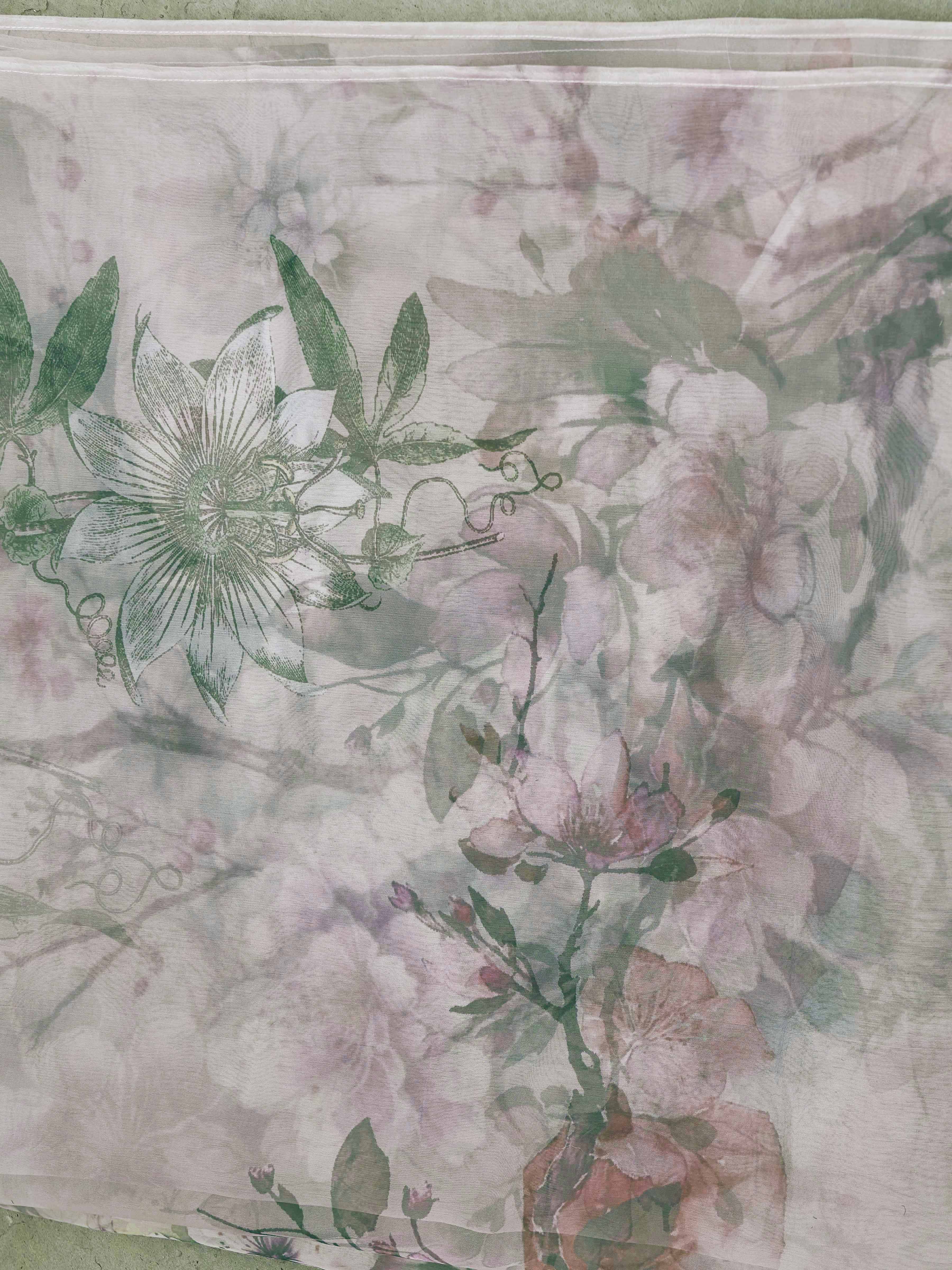 Silver Silk Blend Printed Dupatta & Multi Embroidered Kurta With Pleated Pant Set