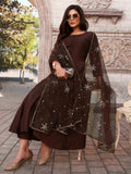 COCO COLOR CHINON SOLID FLARED KURTA SET WITH SEQUENCED DUPATTA