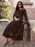 COCO COLOR CHINON SOLID FLARED KURTA SET WITH SEQUENCED DUPATTA