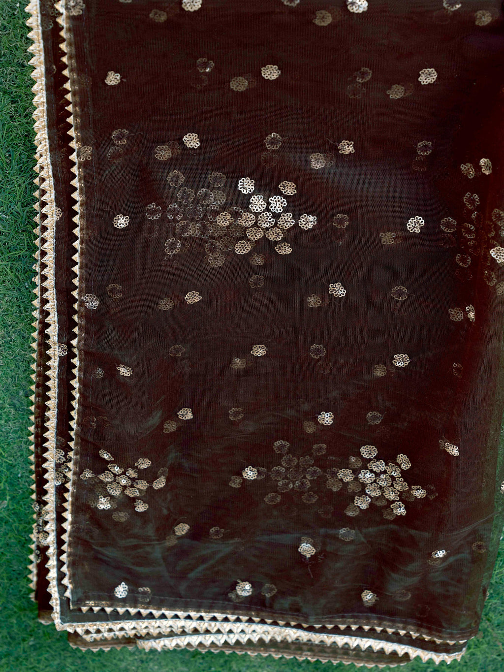 COCO COLOR CHINON SOLID FLARED KURTA SET WITH SEQUENCED DUPATTA