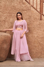 Pink Georgette 3PC Shrug Set With Gota & Sequinns Embroidery