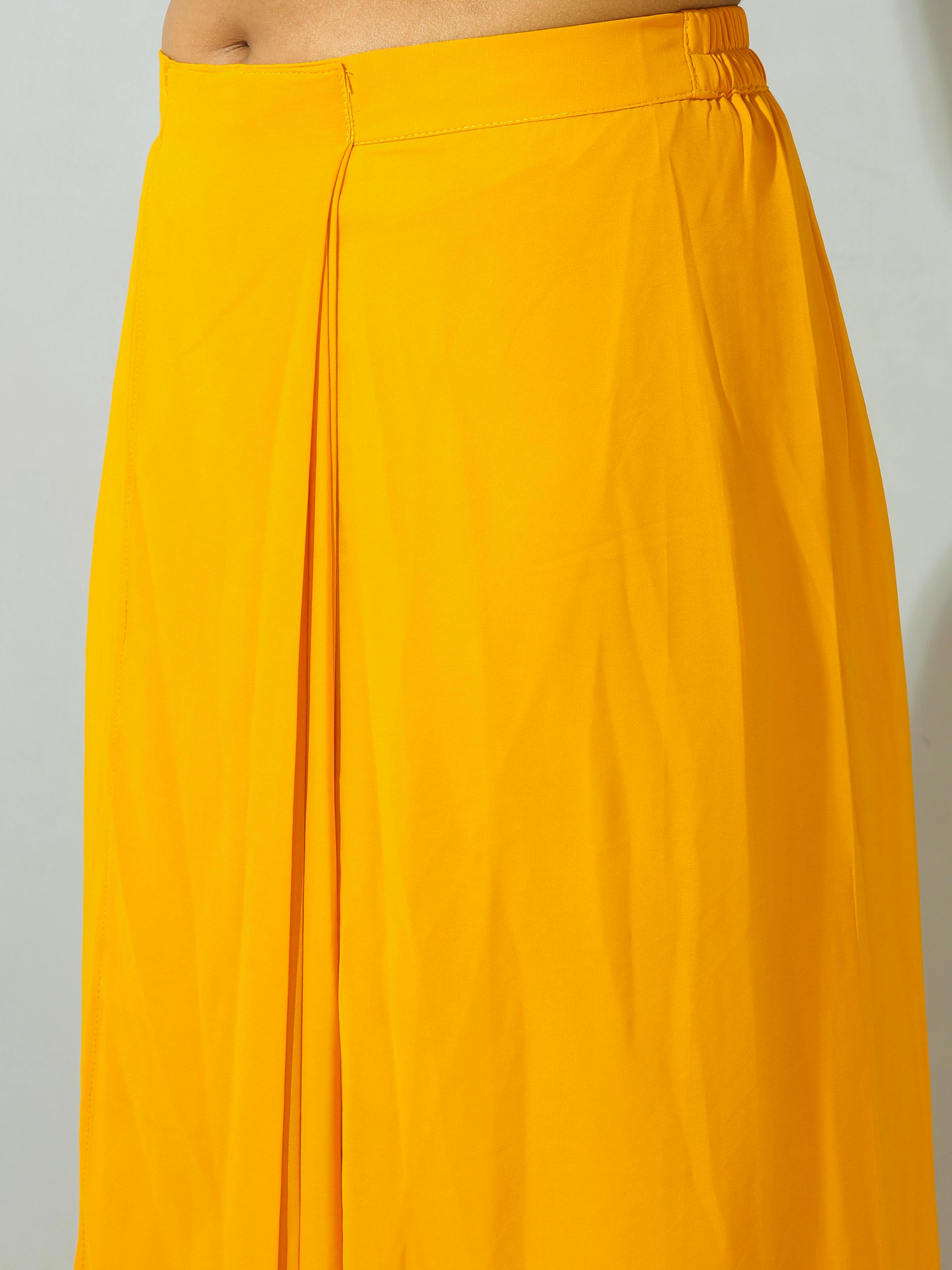 Yellow Georgette 3PC Shrug Set With Gota & Sequinns Embroidery