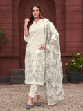 White Color Pure Cotton With Heavy Dupatta & Black Thread Embroidery Kurta Set