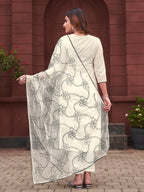 White Color Pure Cotton With Heavy Dupatta & Black Thread Embroidery Kurta Set
