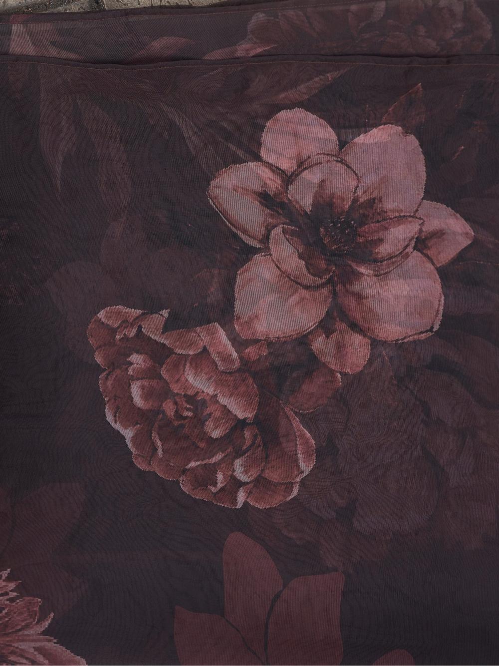 BROWN COLOR SILK BLEND WITH PRINTED DUPATTA AND TAN COLOR EMBROIDERED KURTASET