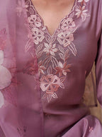 Mauve Color Silk Blend With Printed Dupatta & Light Shade Embroidery Kurta Set
