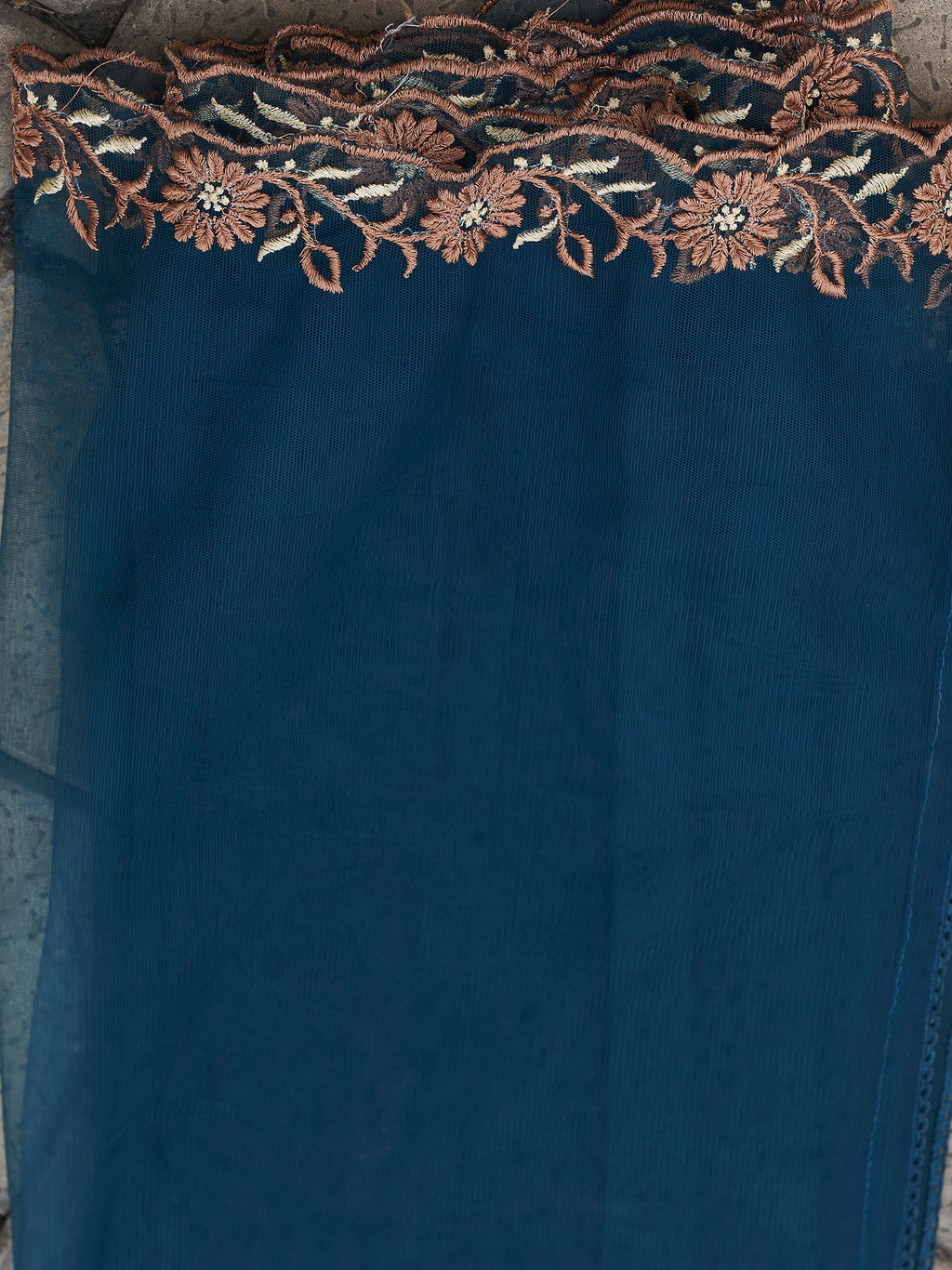 Teal Cotton Blend With Brown Tone Placement Embroidery Keyhole Kurta Set