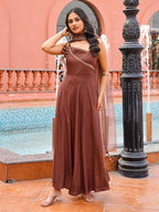 Brown color rayon with gotta patti lace work kurta & trouser with dupatta set