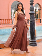 Brown color rayon with gotta patti lace work kurta & trouser with dupatta set