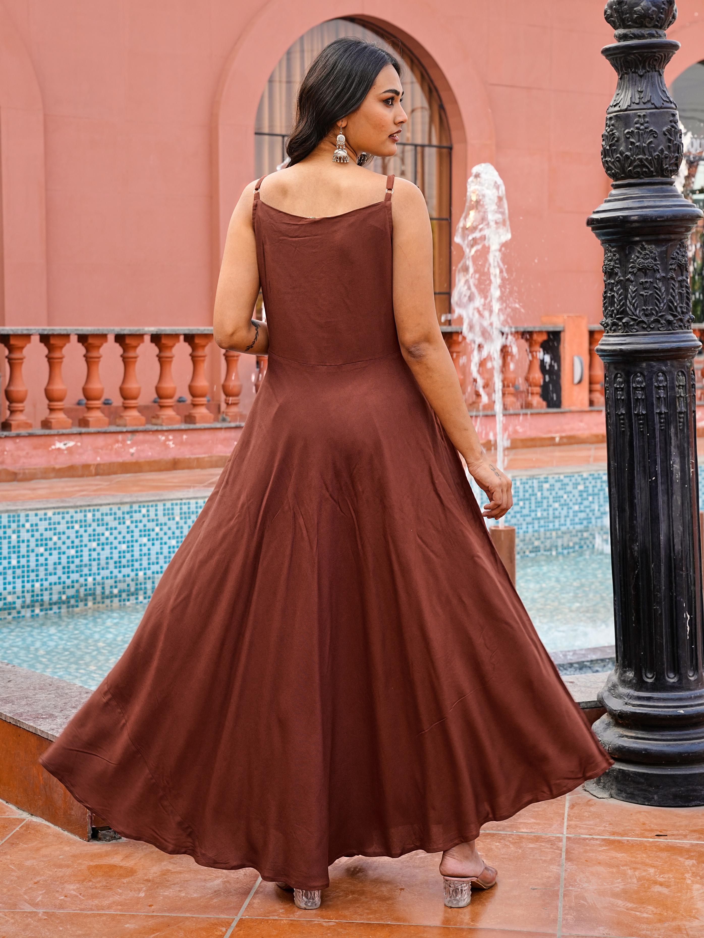 Brown color rayon with gotta patti lace work kurta & trouser with dupatta set