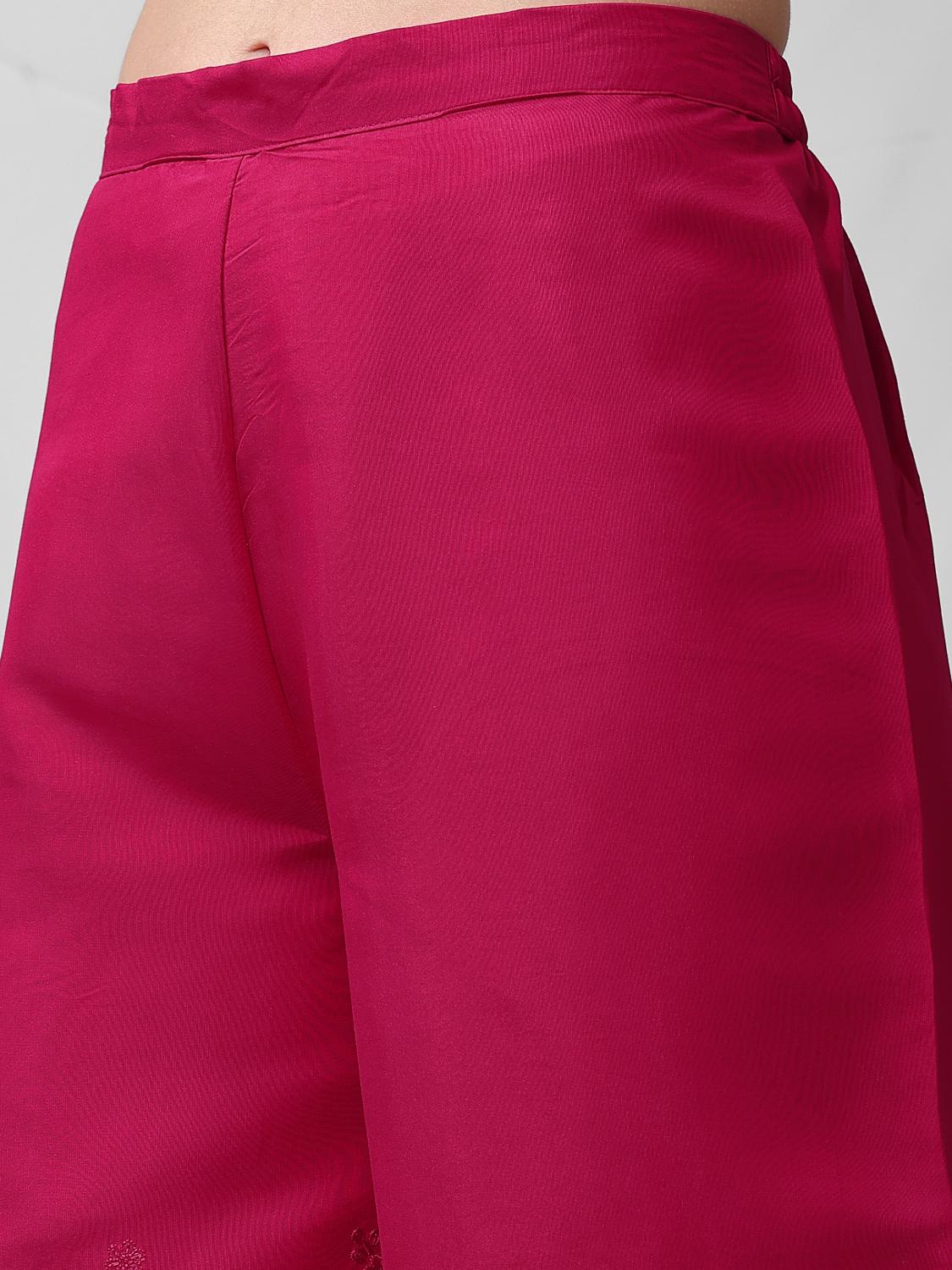 Rani Pink Apple Cut Short Silk Blend Kurta Set With Tonal Embroidery