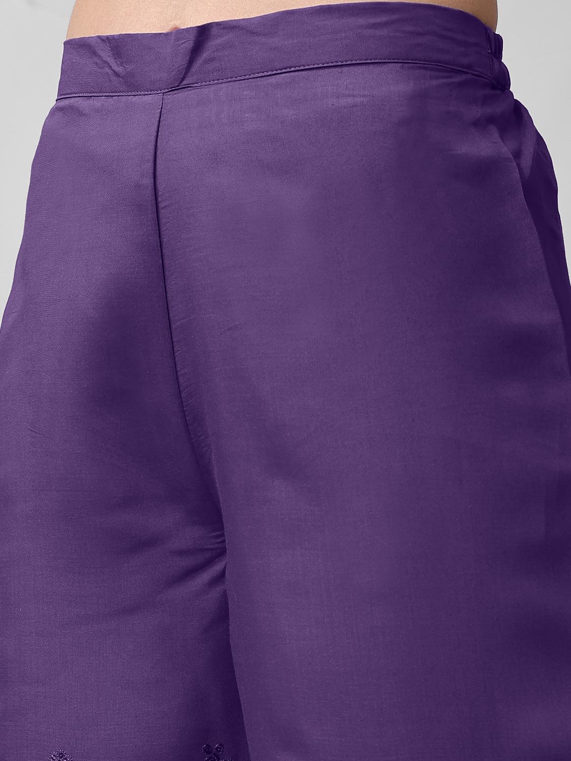 Purple Apple Cut Short Silk Blend Kurta Set With Tonal Embroidery