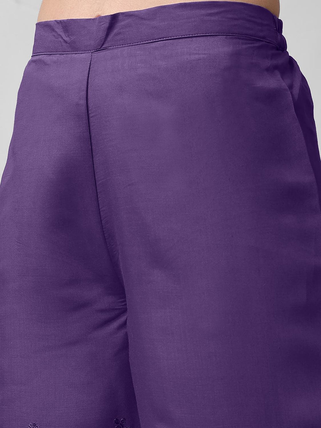 Purple Apple Cut Short Silk Blend Kurta Set With Tonal Embroidery