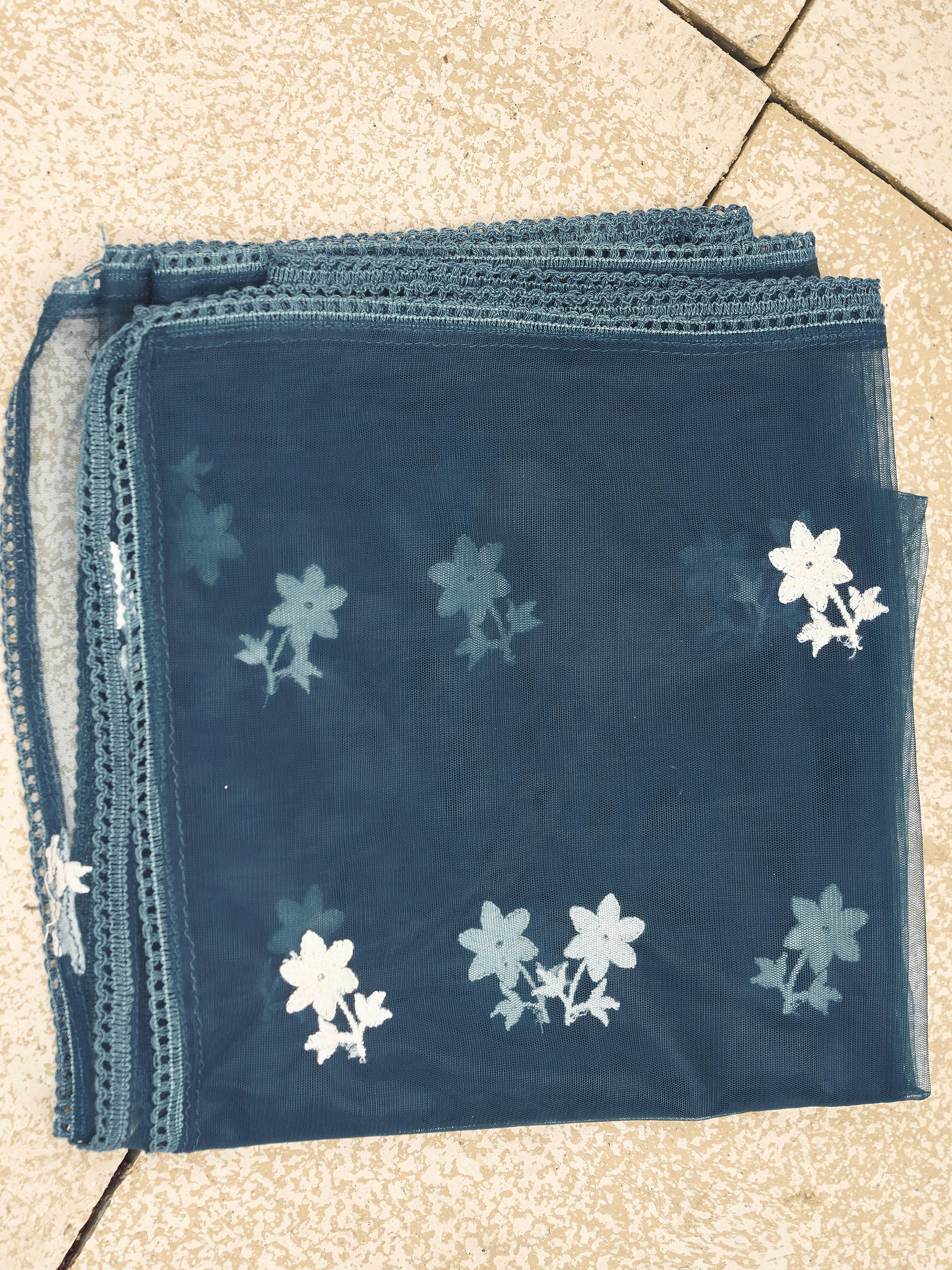 Teal color silk blend with off white thread embroidered kurta & trouser with dupatta set