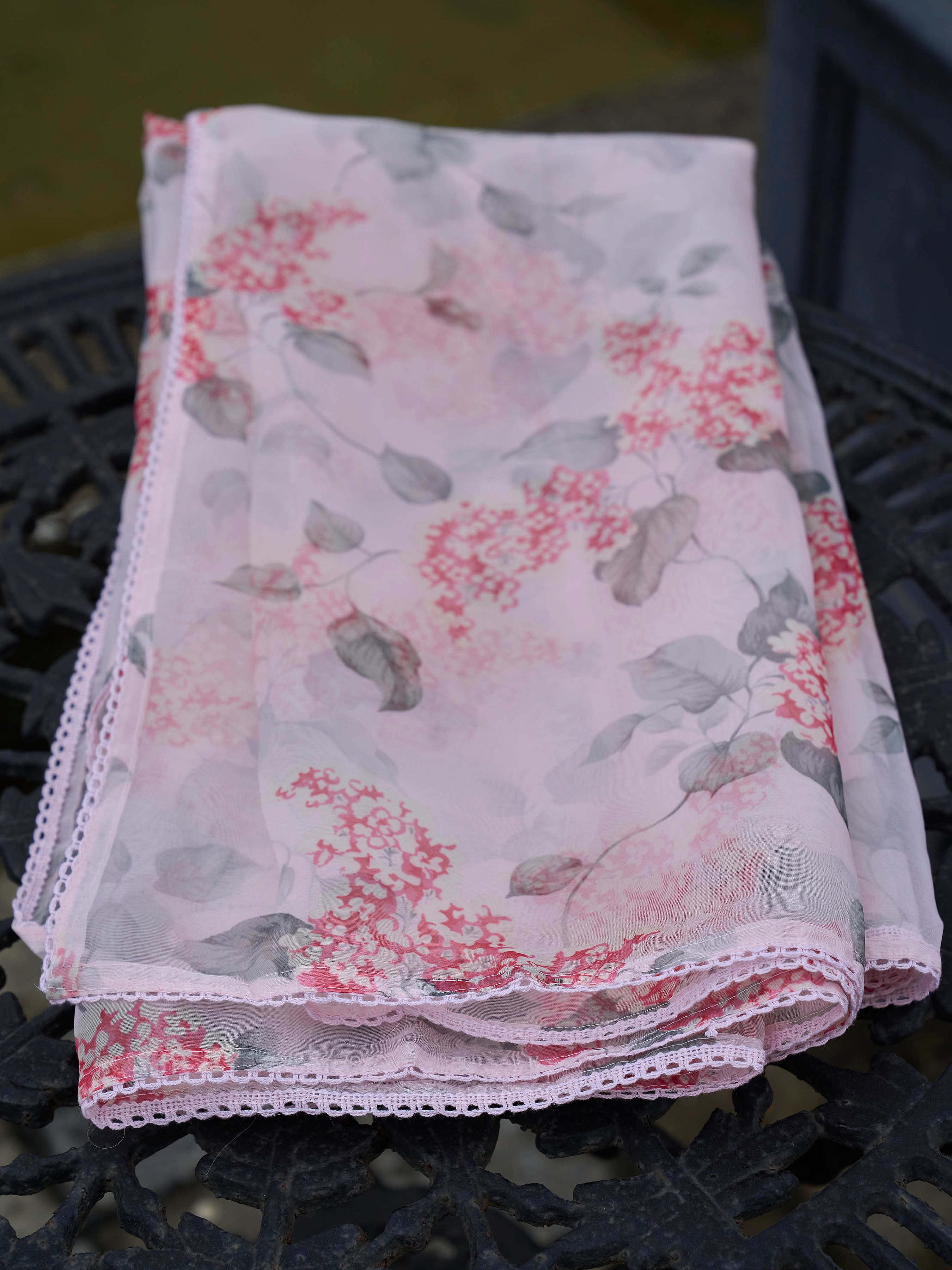 Peach color pure cotton with thread embroidered kurta & trouser with printed dupatta set