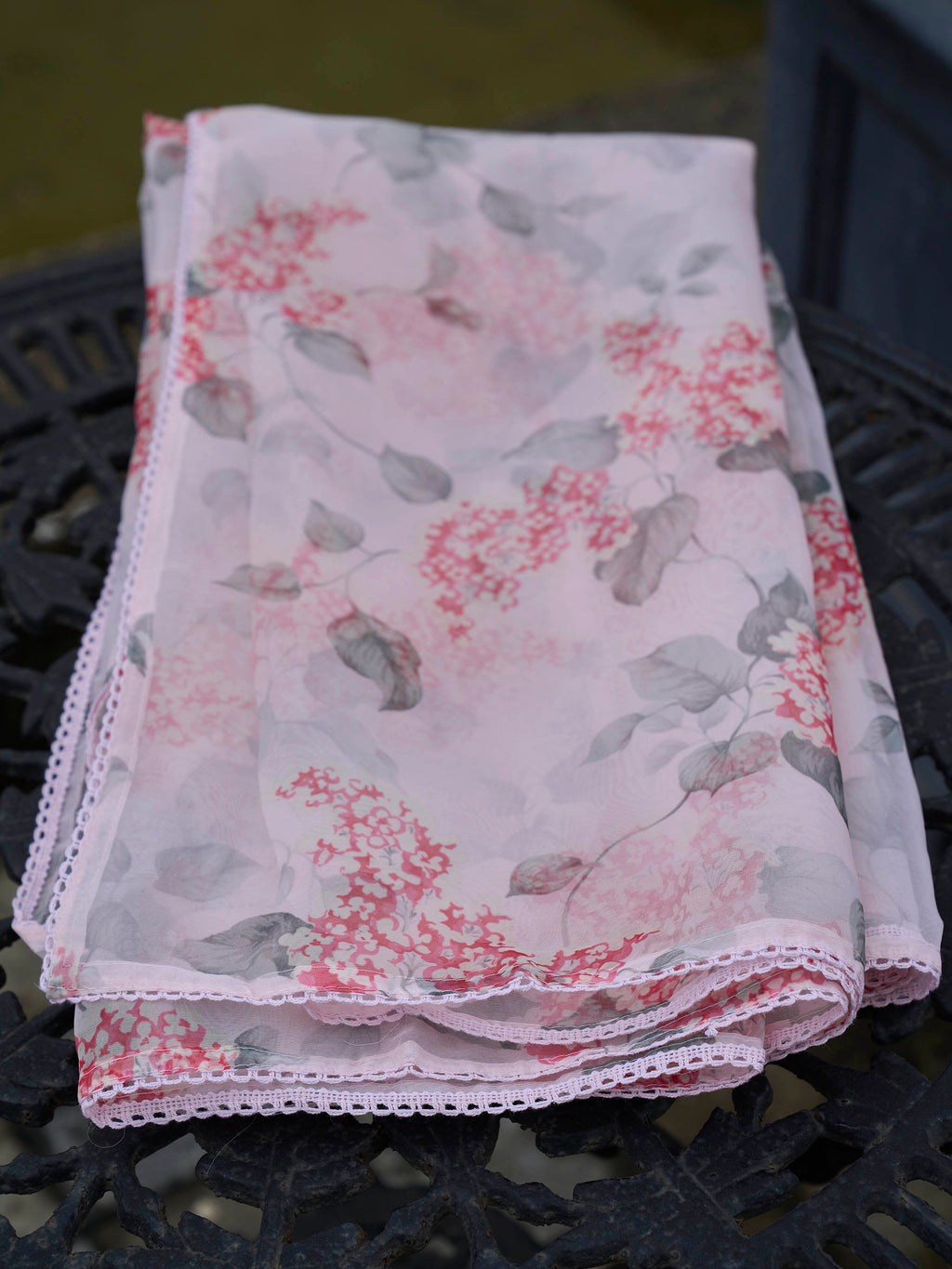 Peach color pure cotton with thread embroidered kurta & trouser with printed dupatta set