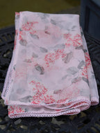 Peach color pure cotton with thread embroidered kurta & trouser with printed dupatta set