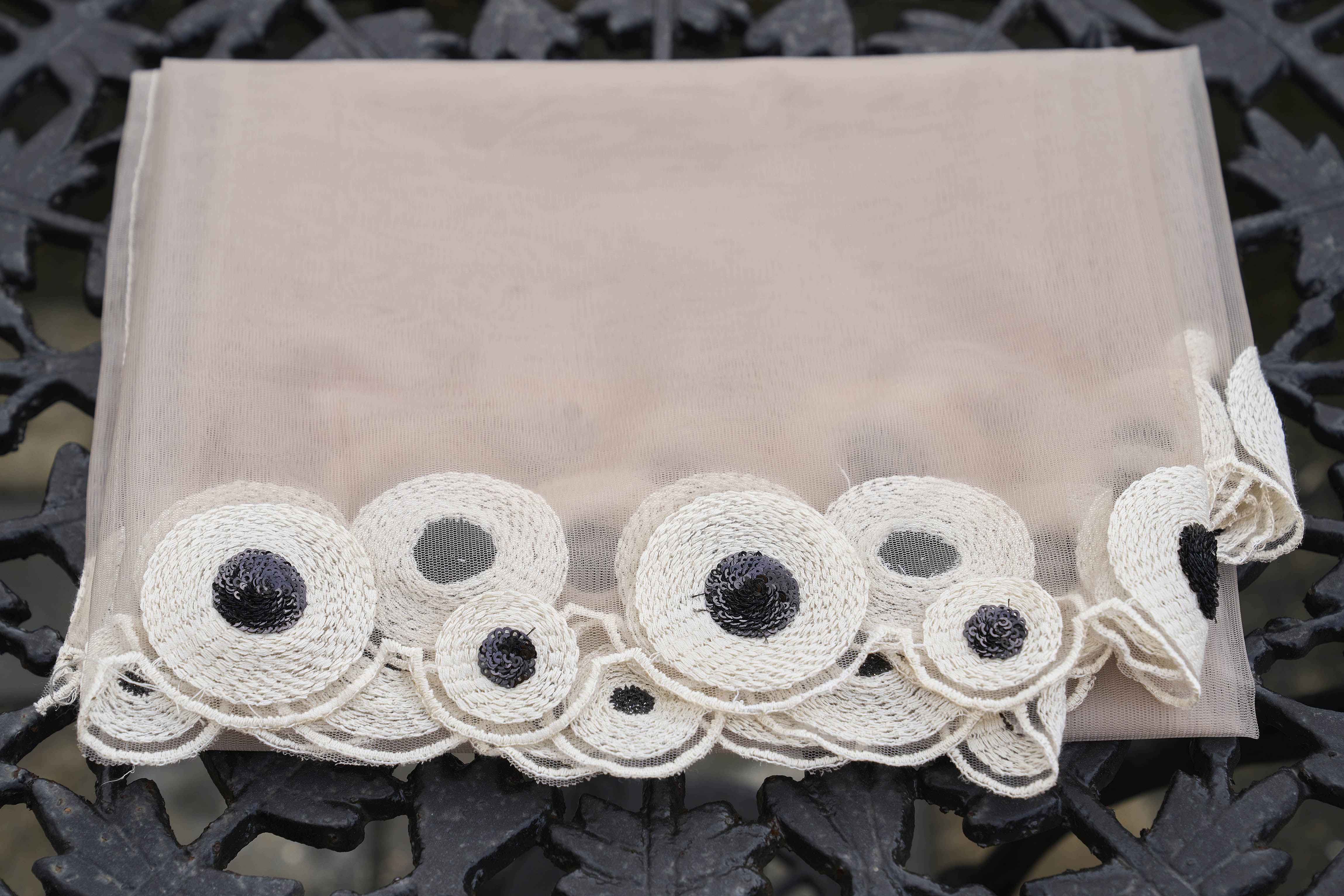 Steel Grey color silk blend thread & sequence work on neck A-line kurta & trouser with dupatta set