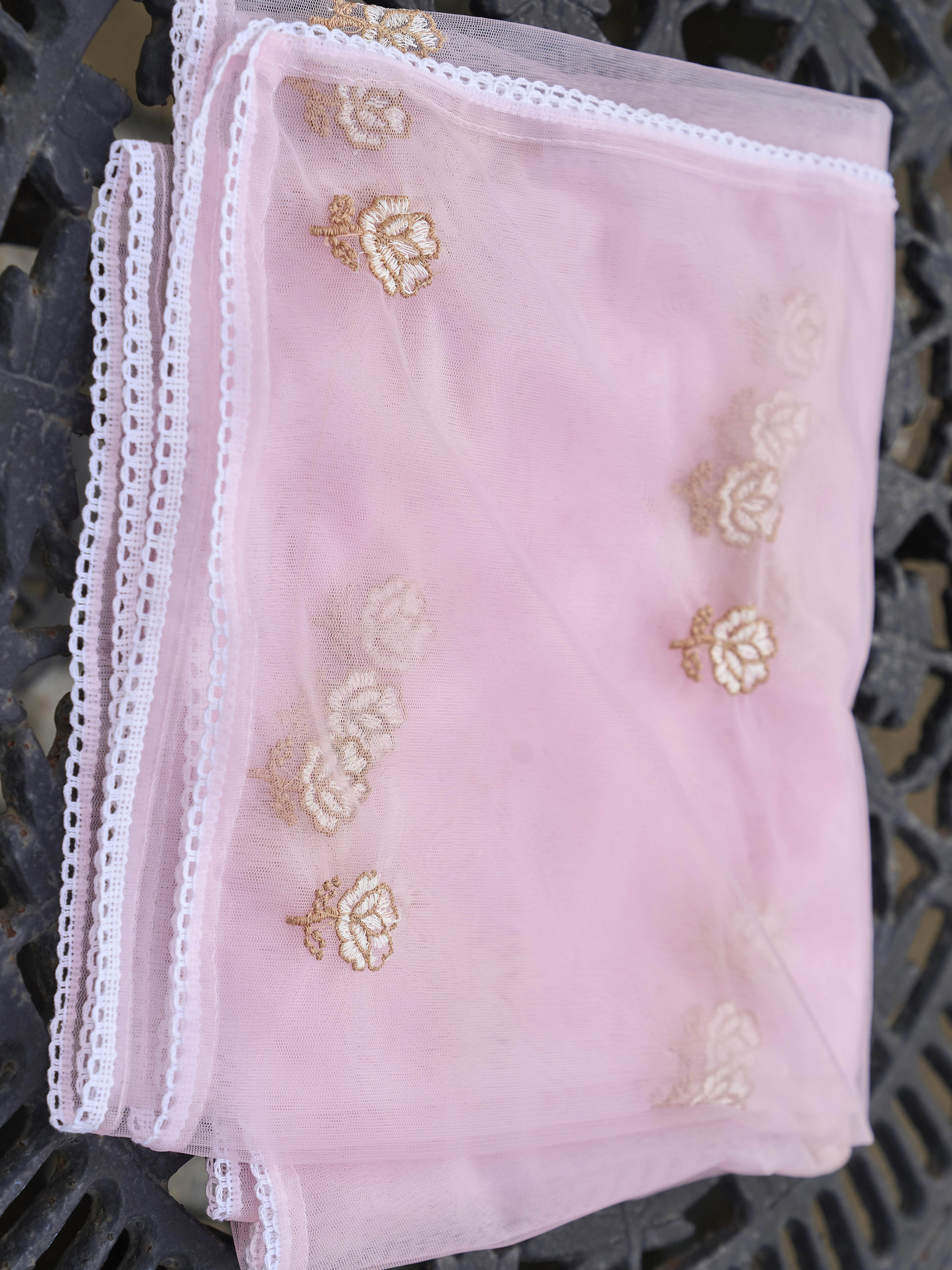Beige color silk blend with pink thread embroidered kurta & trouser with dupatta set