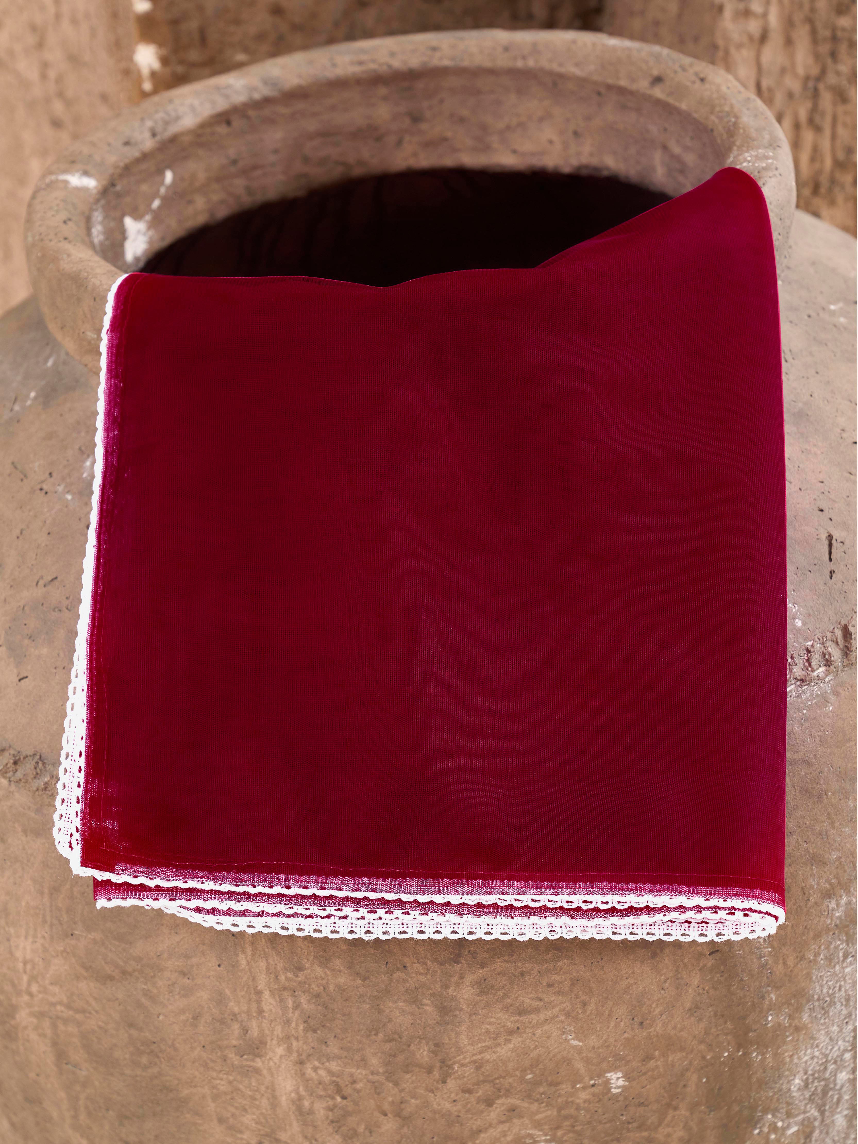 Red color rayon white thread embroidered A-line kurta & trouser with dupatta set