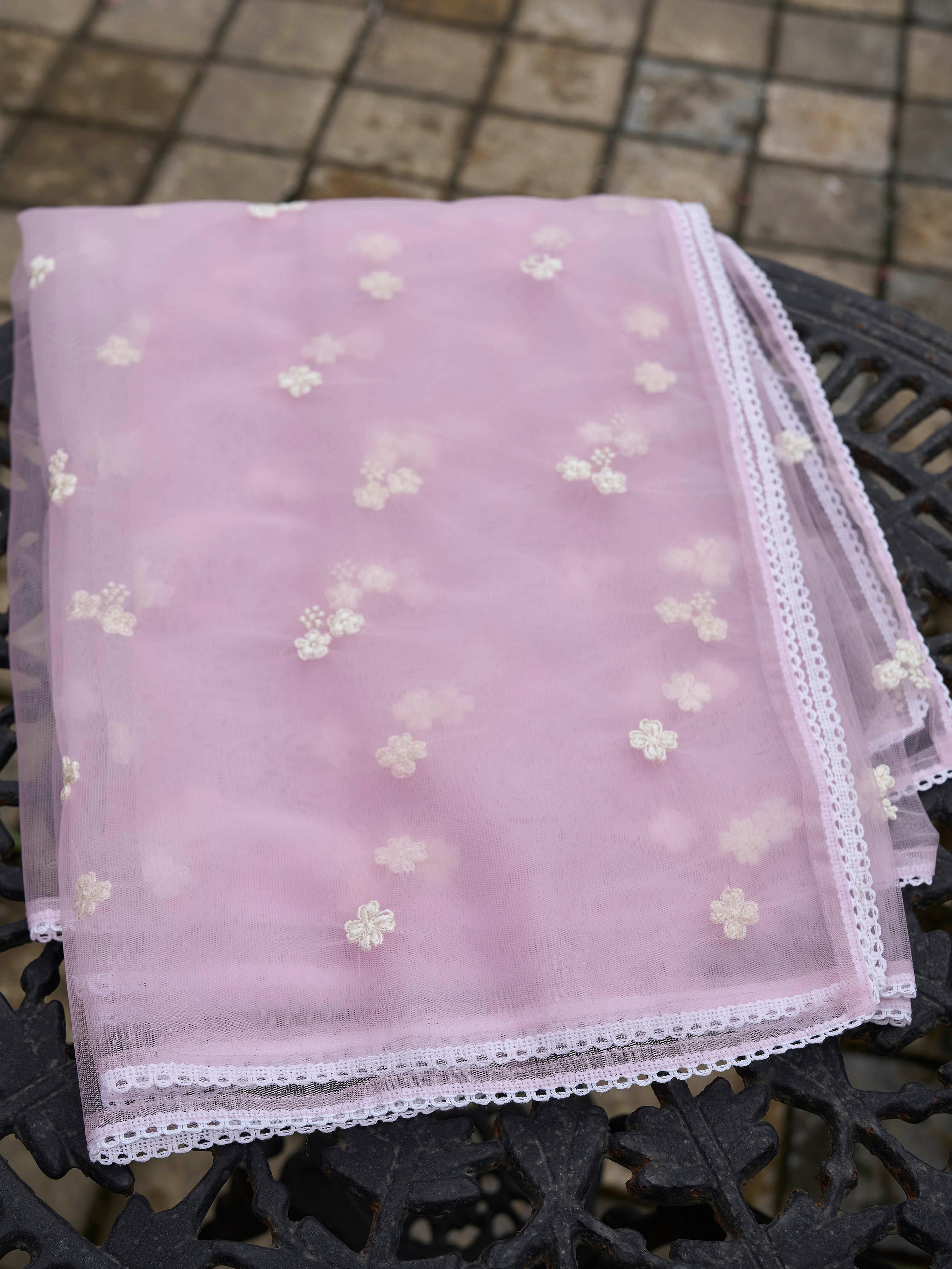 Pink color silk blend with colourful thread embroidered kurta & palazzo with dupatta set