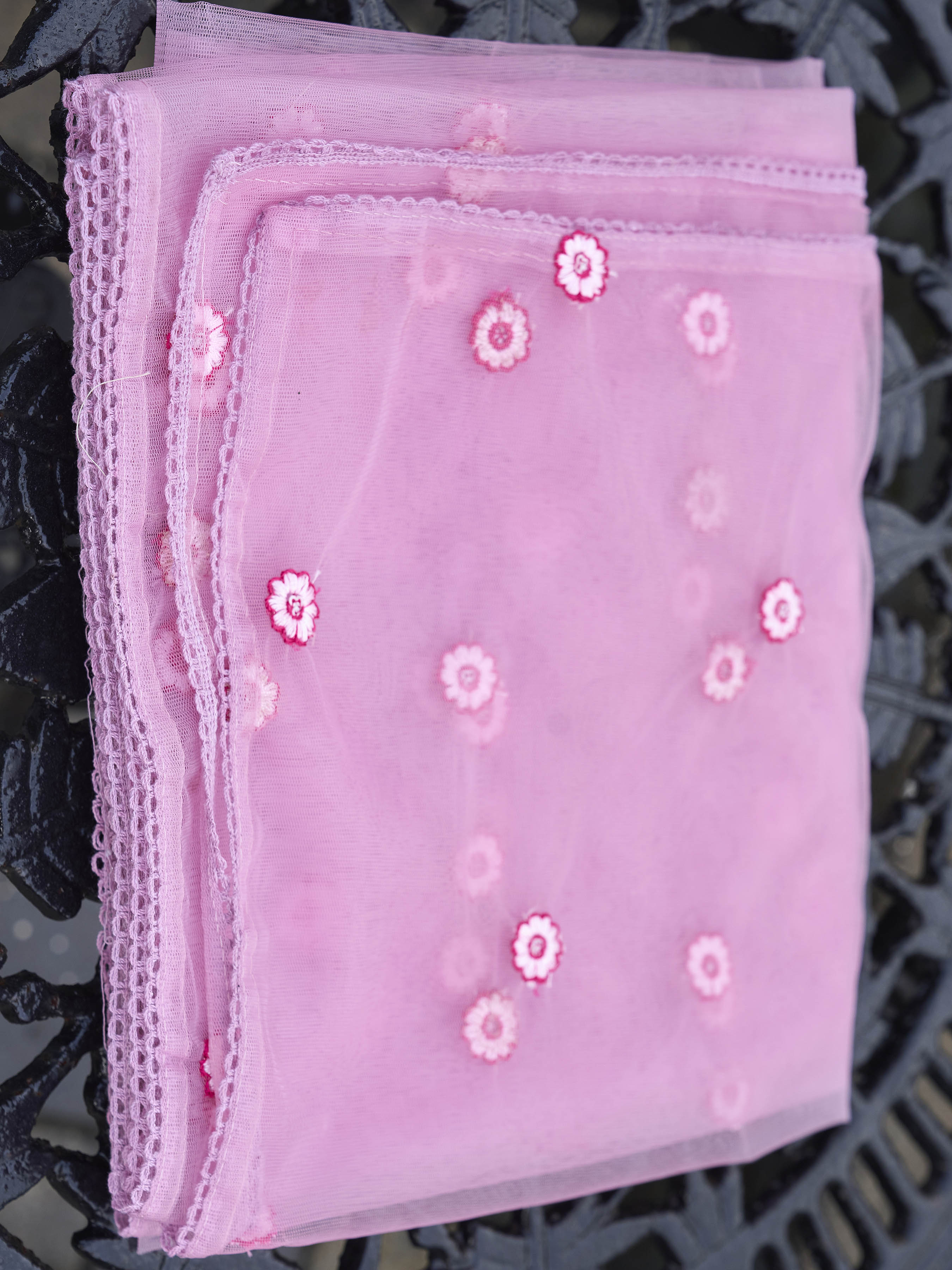 Pink color silk blend thread & sequence embroidered kurta & trouser with dupatta set