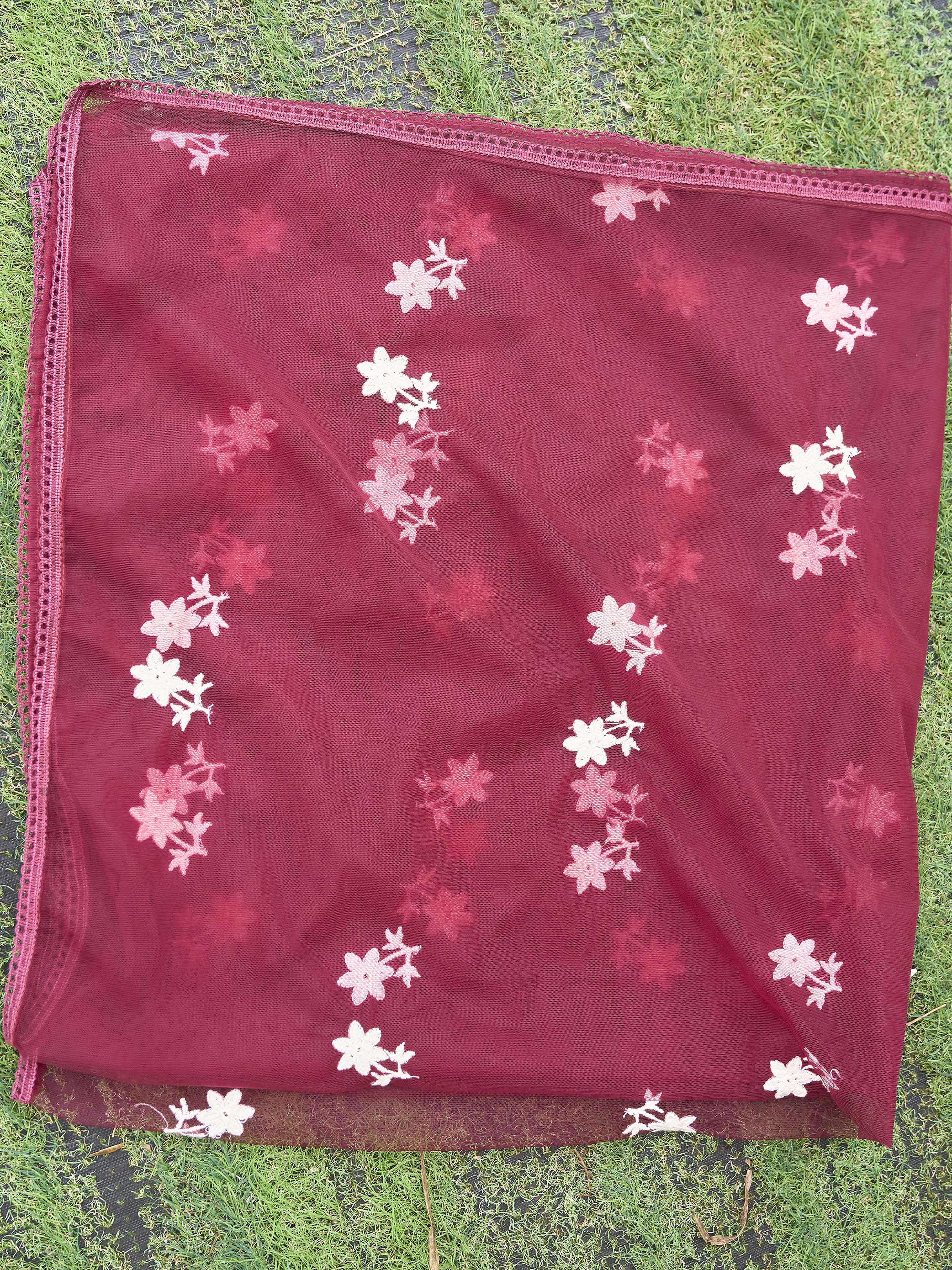 Rani Pink color silk blend thread & sequence embroidered kurta & trouser with dupatta set