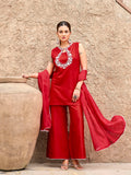 Red color silk blend with white thread embroidered kurta & palazzo with dupatta set