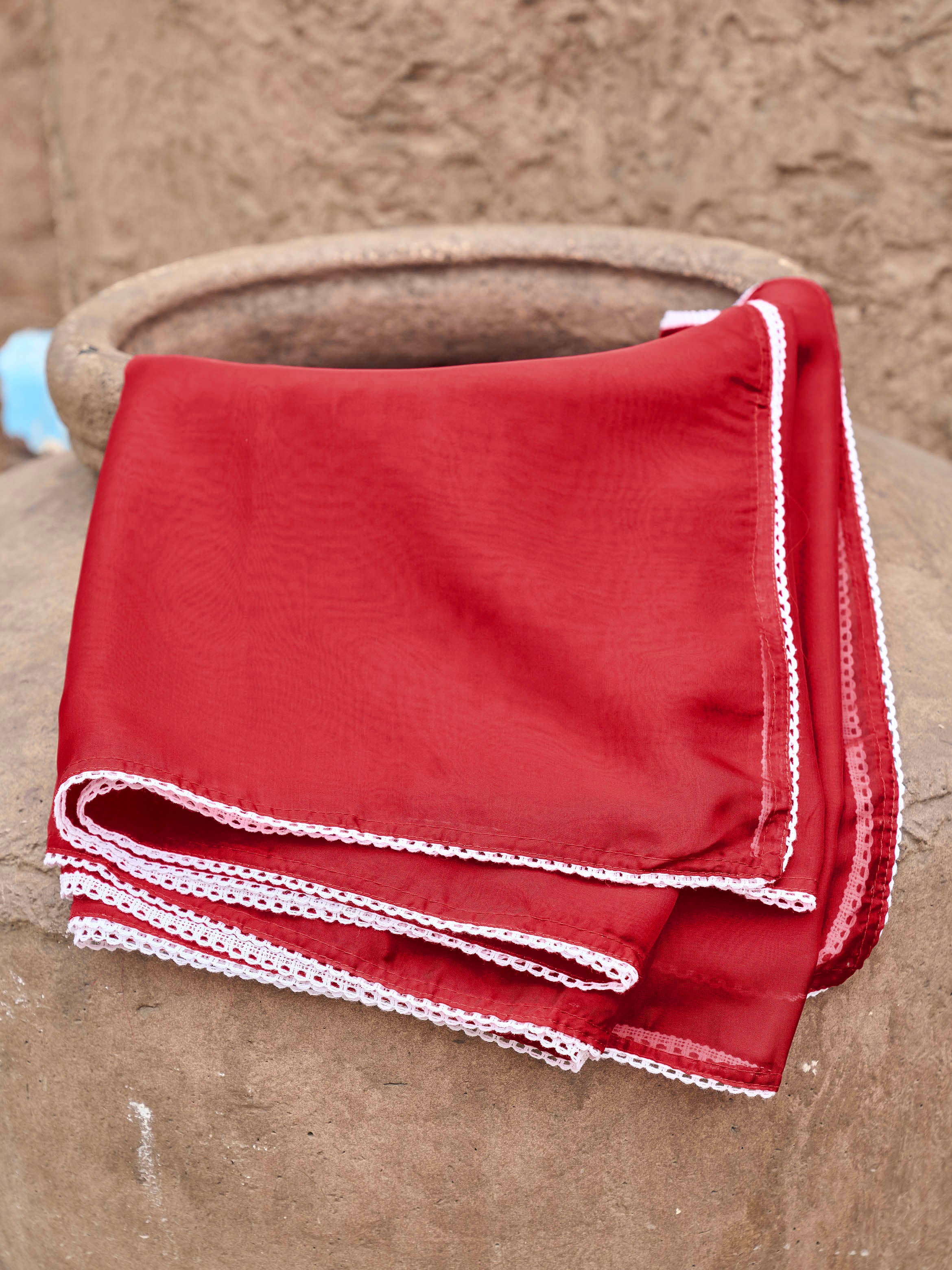 Red color silk blend with white thread embroidered kurta & palazzo with dupatta set