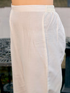 Peach color pure cotton thread embroidered short kurta & trouser with dupatta set