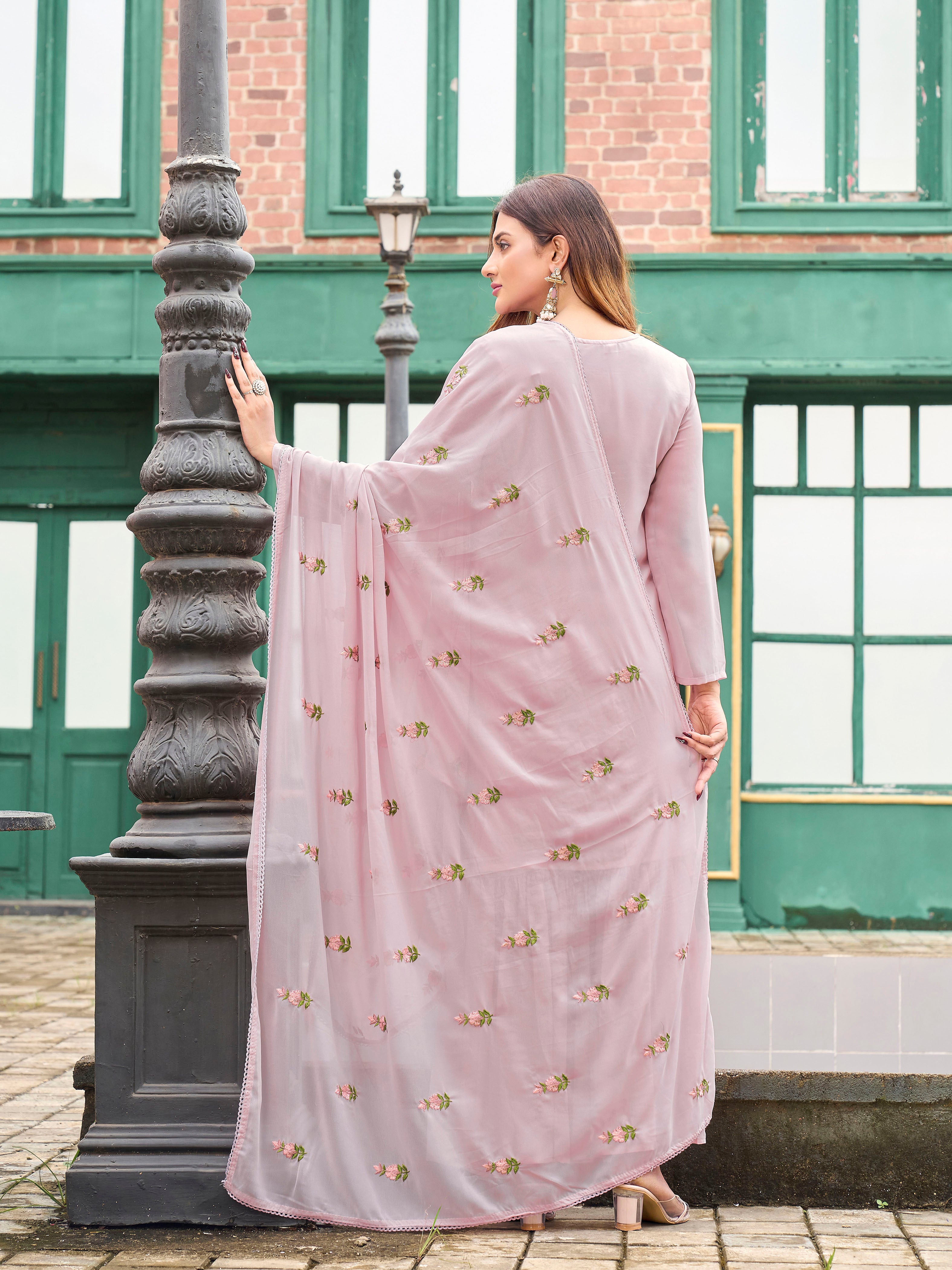 Pink color georgette with zari work kurta & sharara with dupatta set