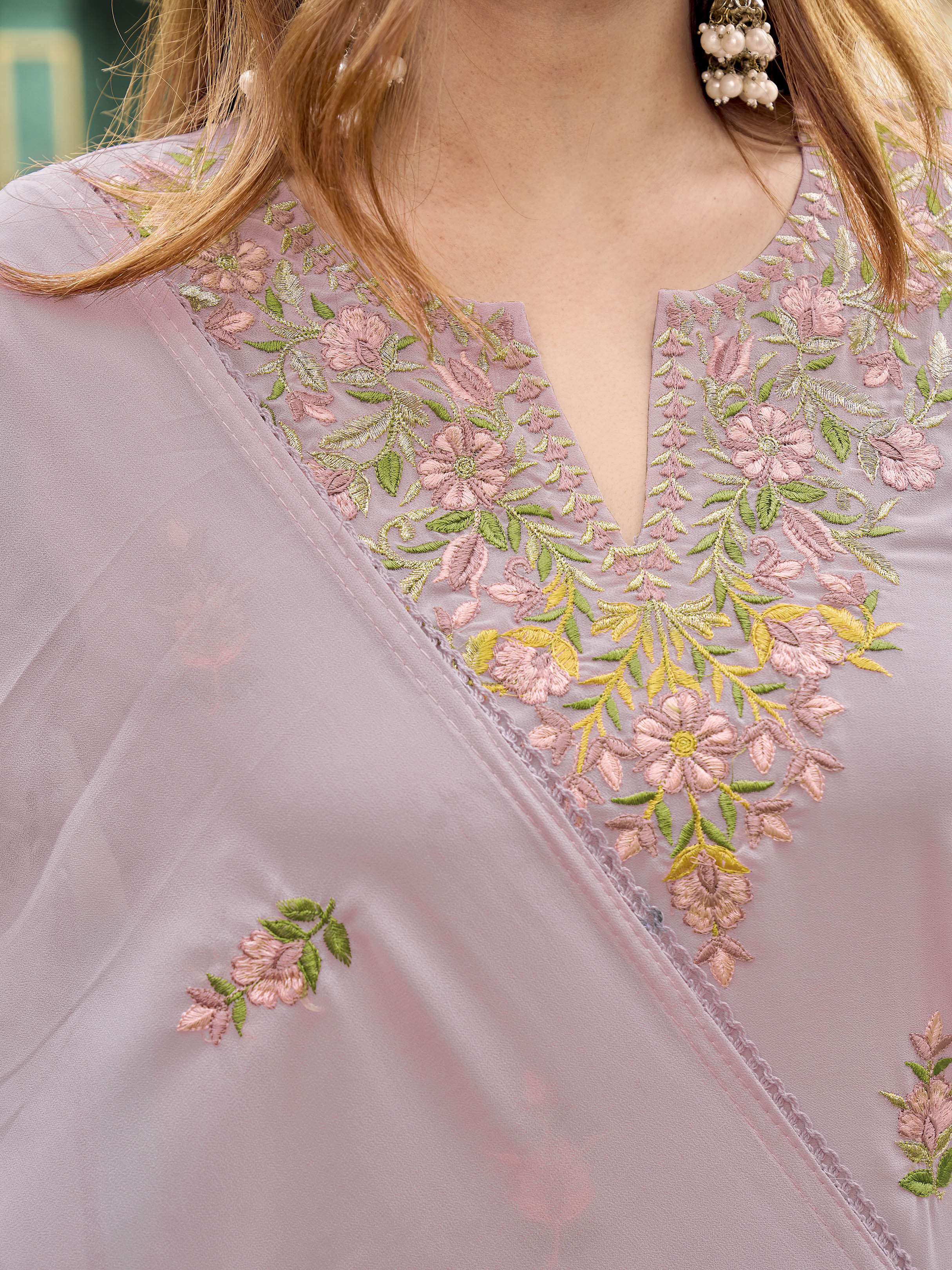 Pink color georgette with zari work kurta & sharara with dupatta set