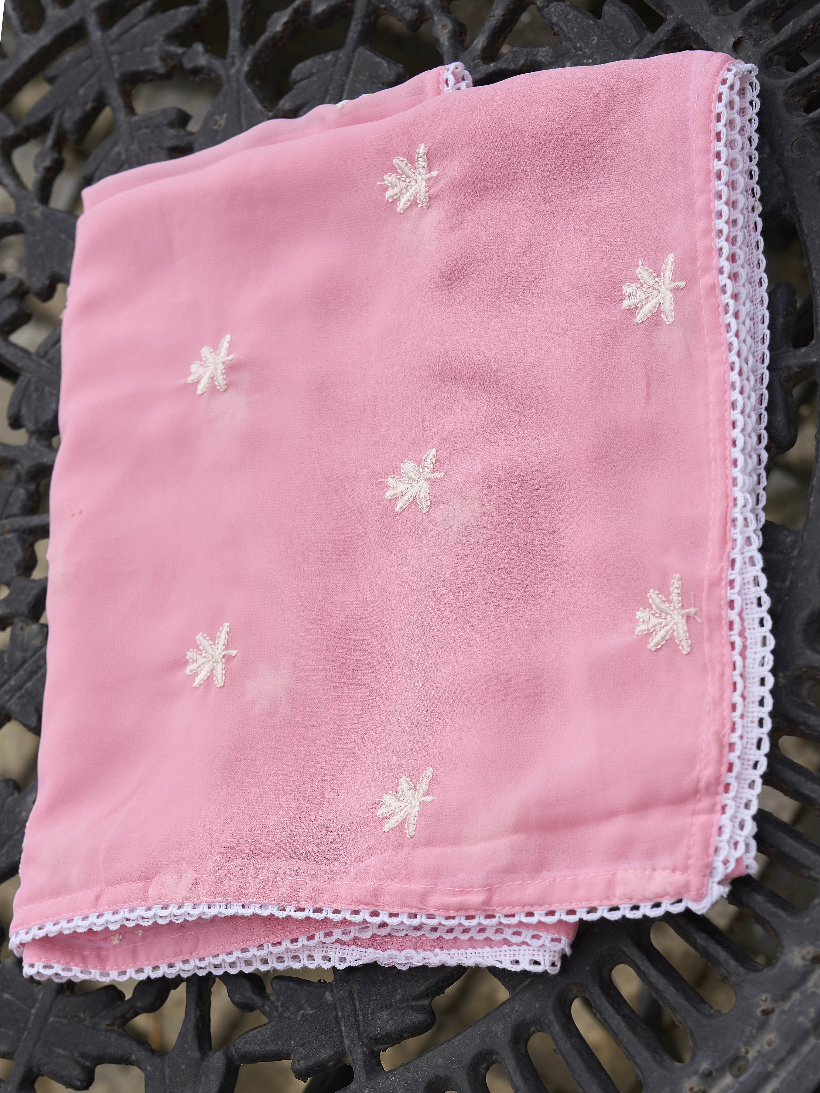 Pink color georgette with off white thread embroidered kurta & palazzo with dupatta set