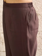 Brown color silk blend with thread & sequence work kurta & trouser with dupatta set
