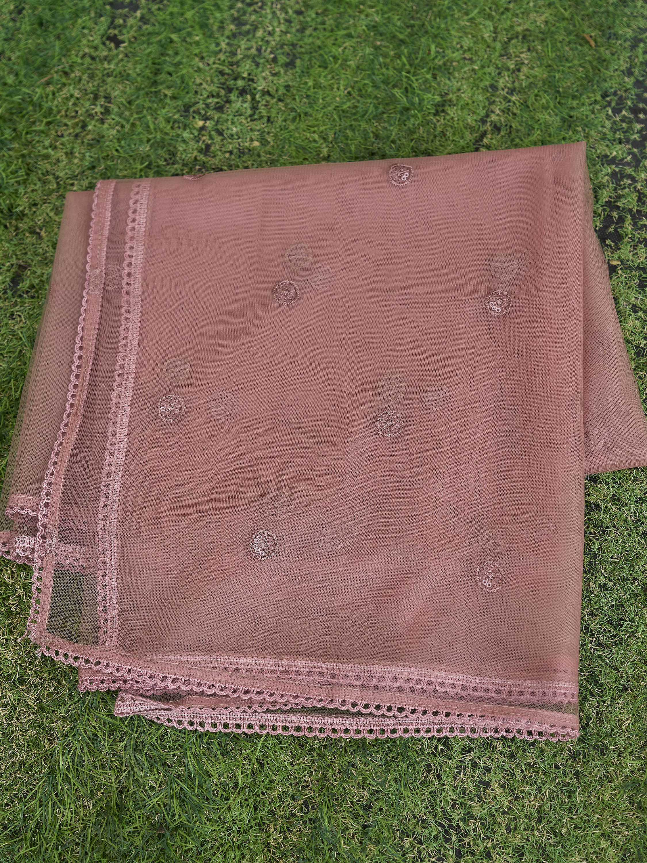 Brown color silk blend with thread & sequence work kurta & trouser with dupatta set