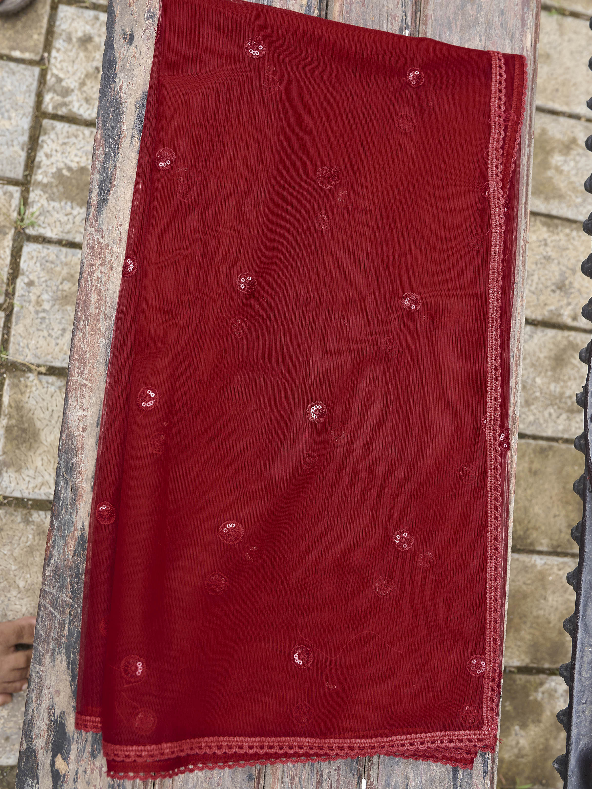 Maroon color silk blend with thread & sequence work kurta & trouser with dupatta set