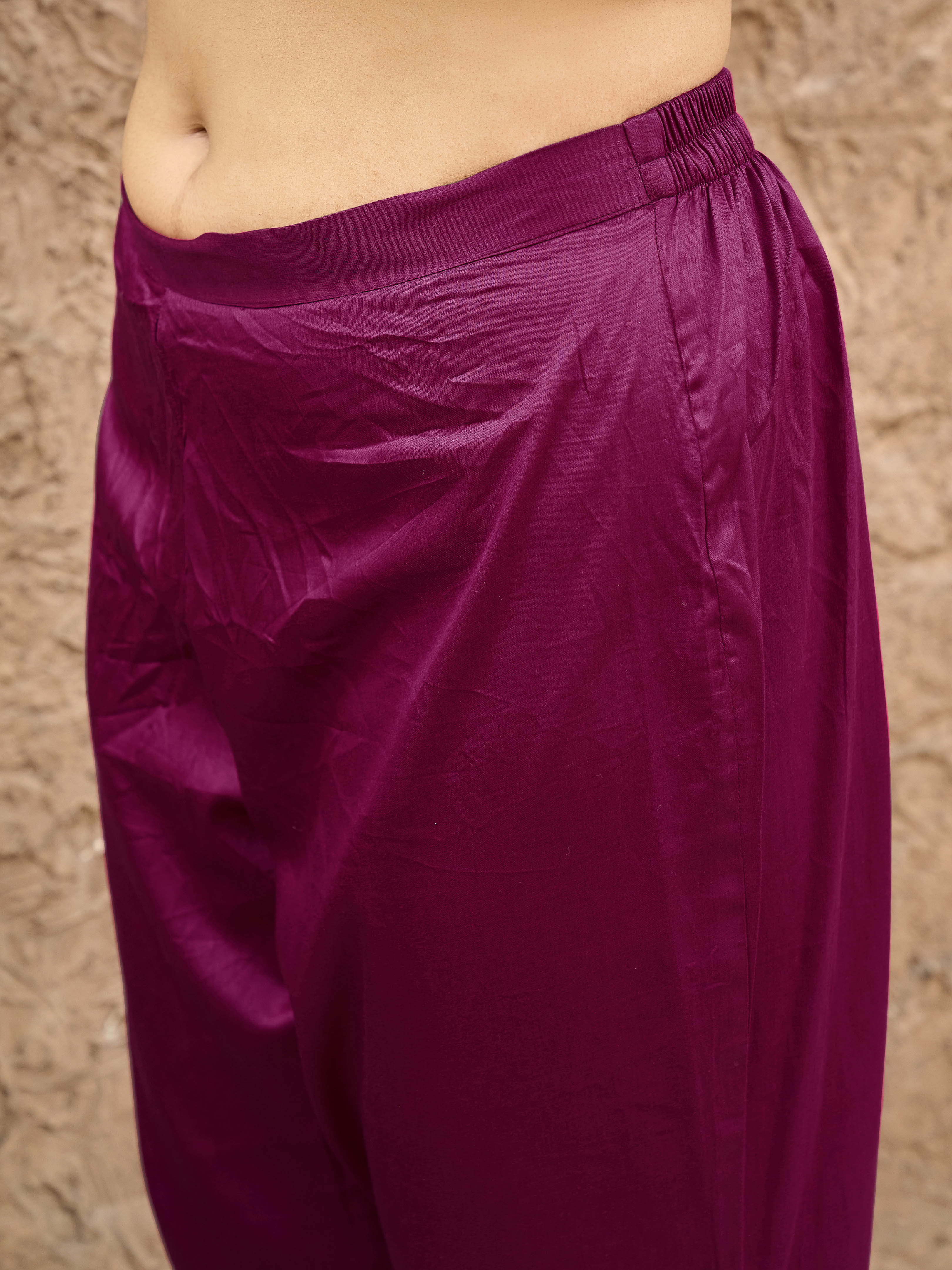 Burgundy color pure cotton with black thread jal embroidered kurta & trouser with printed dupatta set