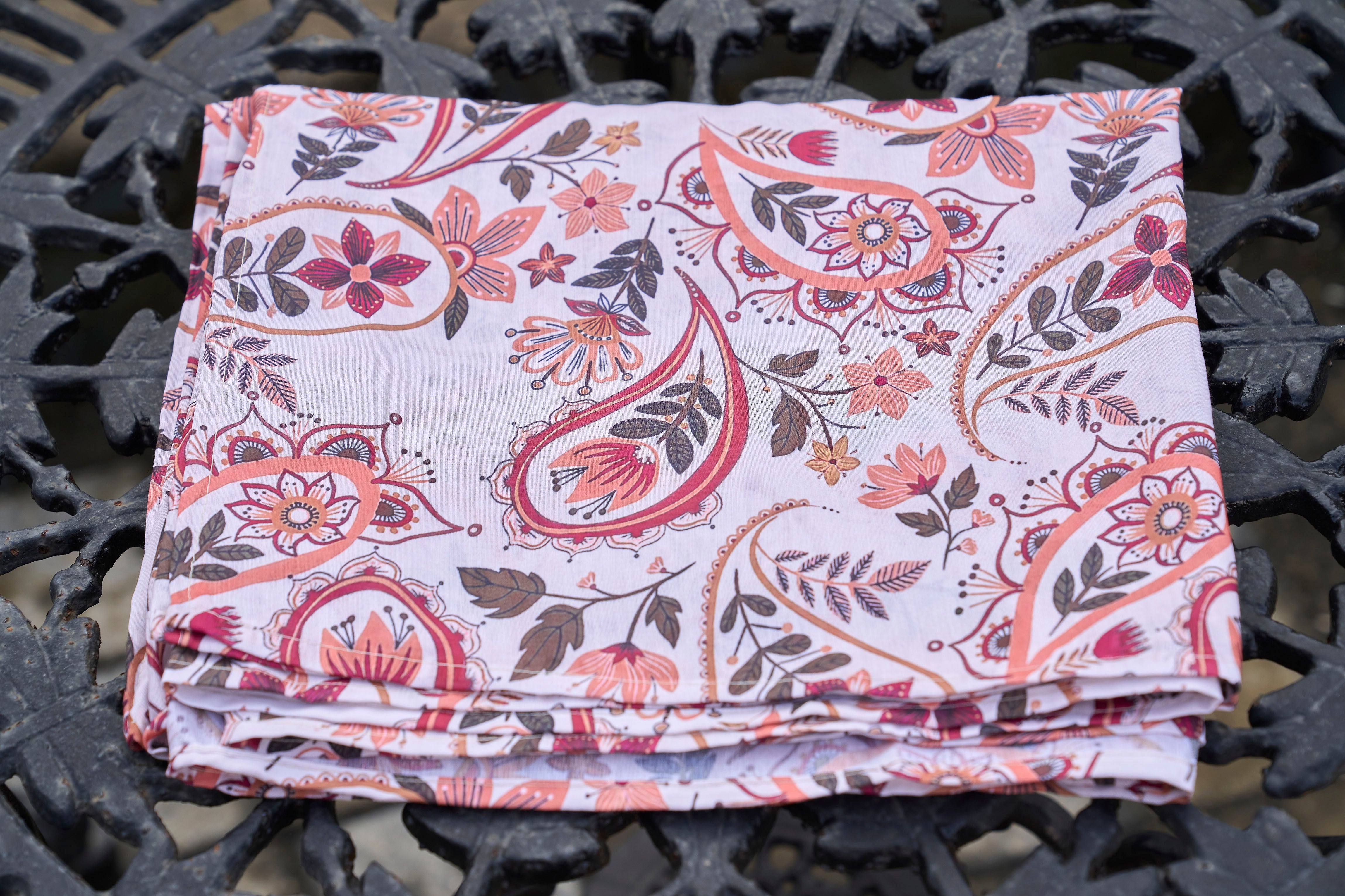 Beige color silk blend with thread embroidered kurta & palazzo with printed dupatta set