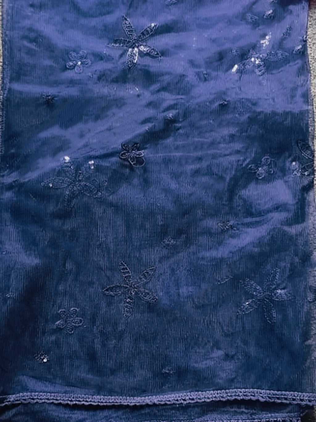 Navy blue color silk blend thread with sequinned angrakha style kurta & trouser with dupatta set