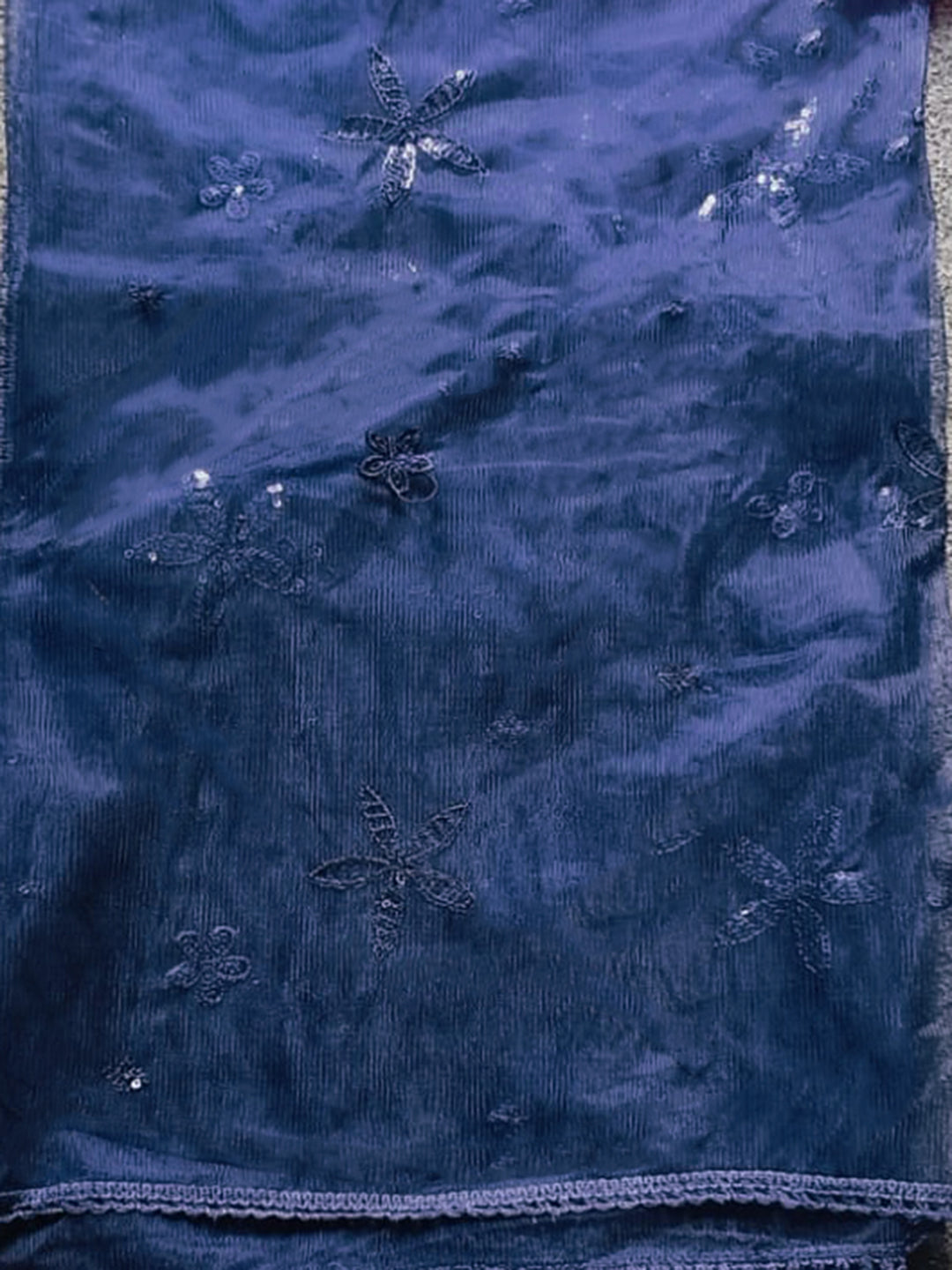 Navy blue color silk blend thread with sequinned angrakha style kurta & trouser with dupatta set