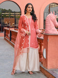 Peach color satin with thread work embroidered kurta & A-line plazzo with dupatta set