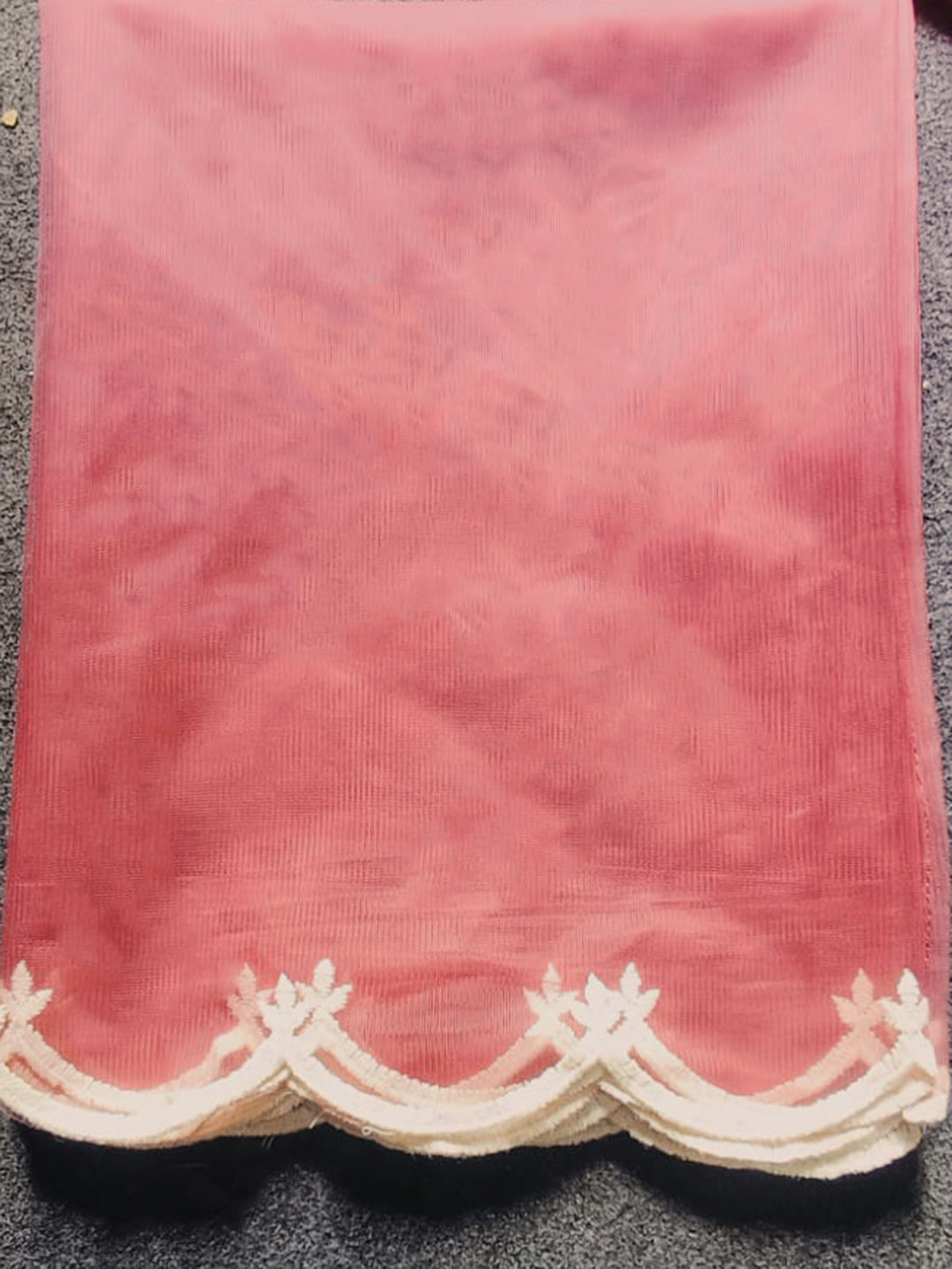 Peach color satin with thread work embroidered kurta & A-line plazzo with dupatta set